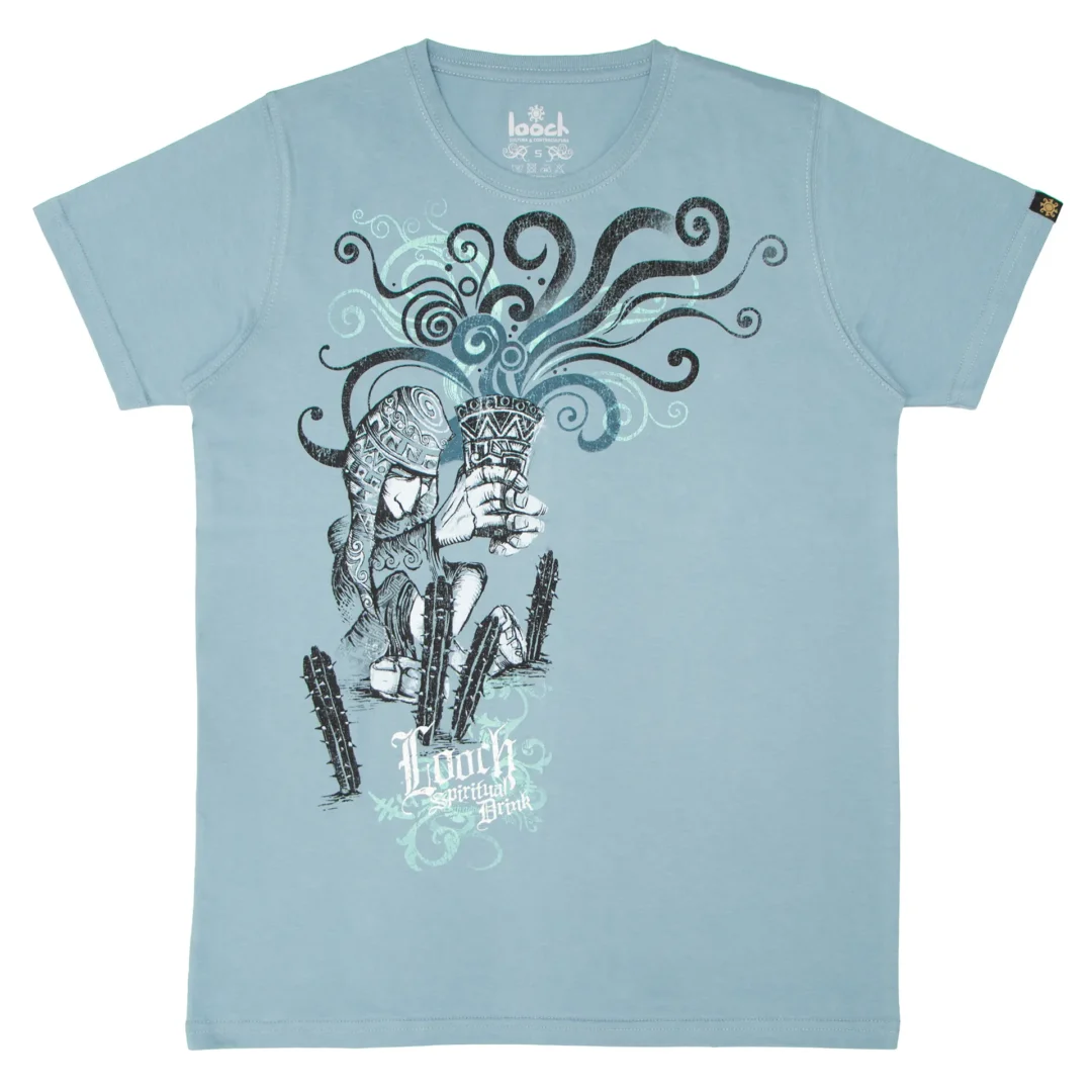 Bebida de Dioses frontal Polo Para Caballero LOOCH Diseño Pre-Inca Bebida de Dioses Celeste