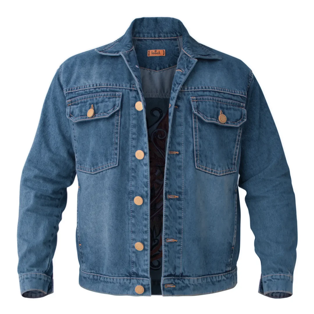 Casaca Azul Llama frontal Llama Casaca Denim Para Hombre Con Bordado Artesanal LOOCH Azul