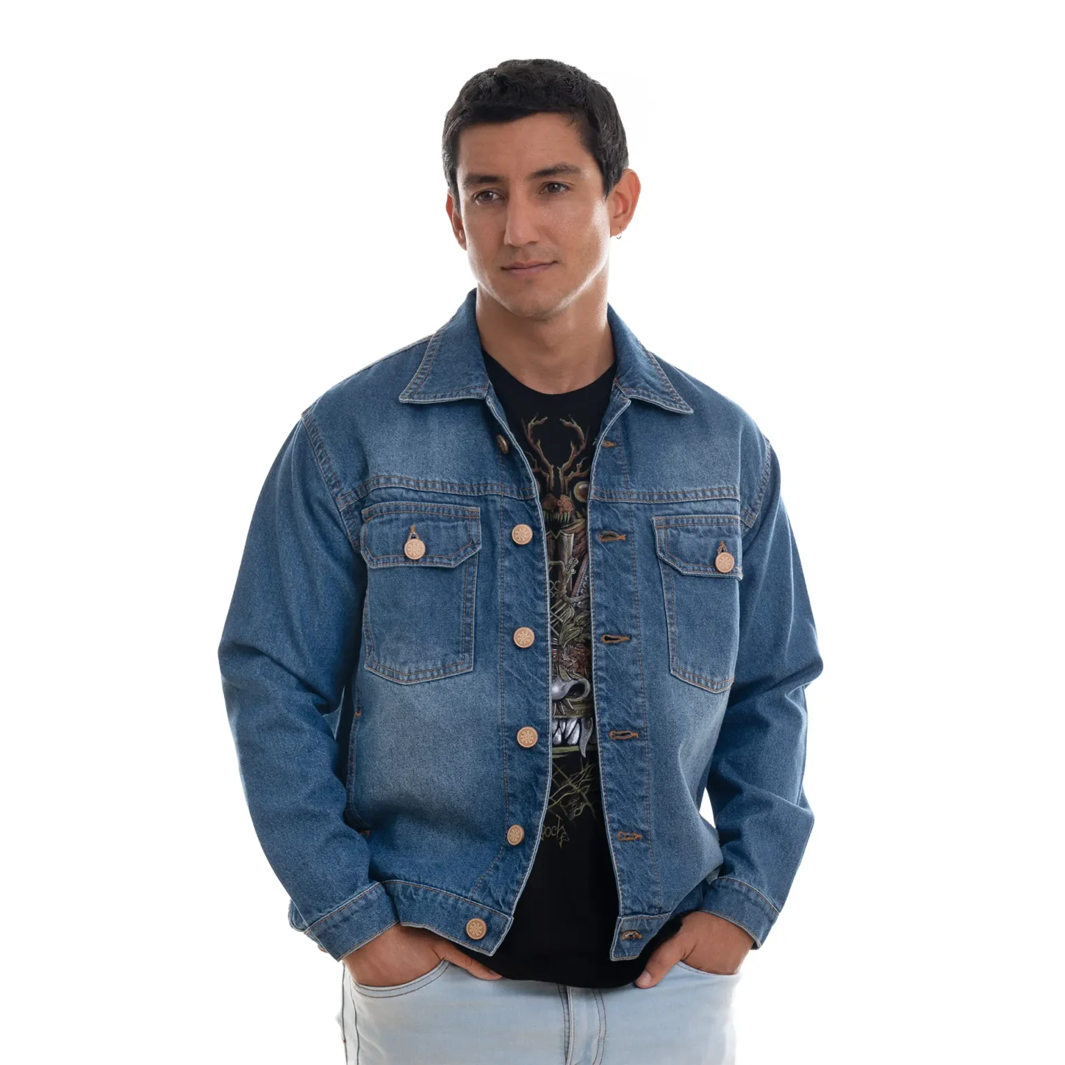 Casaca Hombre Azul Llama frontal Casaca Hombre Azul Llama frontal